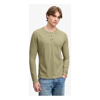 Superdrytil Mænd. M6010975a Kaki Henley Vaffelstrikket T-Shirt (Xxl), Casual, Grøn, Bomuld, Lange Ærmer Superdrytil Mænd. M6010975a Kaki Henley Vaffelstrikket T-Shirt (Xxl), Casual, Grøn, Bomuld, Lange Ærmer