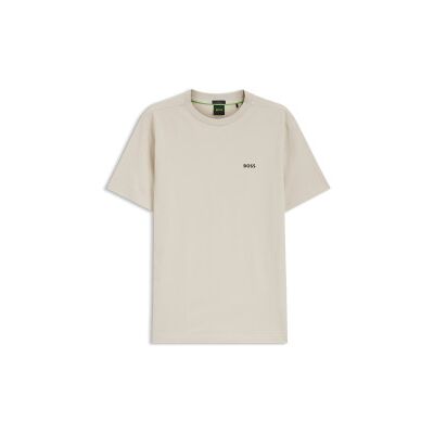 Bosstil Mænd. 50506373 T-Shirt Med Kontrastfarvet Logo, Beige (M), Casual, Bomuld, Korte Ærmer Bosstil Mænd. 50506373 T-Shirt Med Kontrastfarvet Logo, Beige (M), Casual, Bomuld, Korte Ærmer