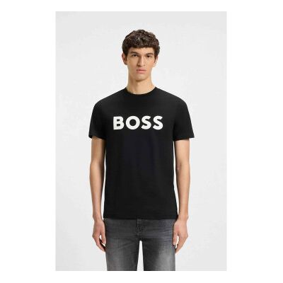 Bosstil Mænd. 50481923 Sort Strikket T-Shirt (Xl), Casual, Bomuld, Korte Ærmer Bosstil Mænd. 50481923 Sort Strikket T-Shirt (Xl), Casual, Bomuld, Korte Ærmer