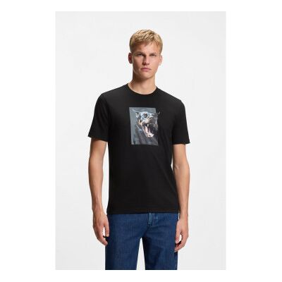 Bosstil Mænd. 50558965 Dobermann T-Shirt Sort (L), Casual, Bomuld, Korte Ærmer Bosstil Mænd. 50558965 Dobermann T-Shirt Sort (L), Casual, Bomuld, Korte Ærmer