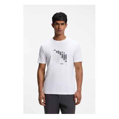 Bosstil Mænd. 50566853 Hvid Ts Network Flag-T-Shirt (M), Casual, Bomuld, Korte Ærmer Bosstil Mænd. 50566853 Hvid Ts Network Flag-T-Shirt (M), Casual, Bomuld, Korte Ærmer