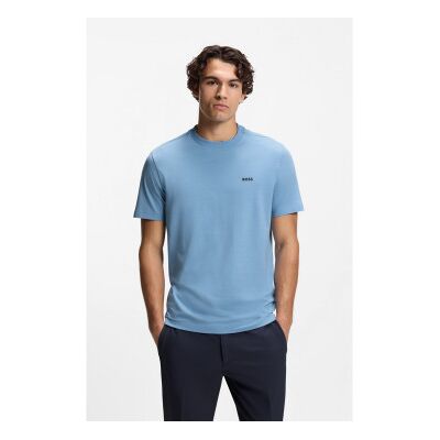 Bosstil Mænd. 50506373 T-Shirt Med Logokontrast, Blå (Xl), Casual, Bomuld, Korte Ærmer Bosstil Mænd. 50506373 T-Shirt Med Logokontrast, Blå (Xl), Casual, Bomuld, Korte Ærmer