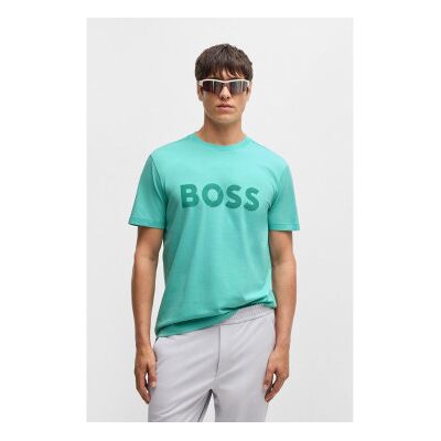 Bosstil Mænd. 50530990 Tape Logo T-Shirt Turkis (L), Casual, Bomuld, Korte Ærmer Bosstil Mænd. 50530990 Tape Logo T-Shirt Turkis (L), Casual, Bomuld, Korte Ærmer