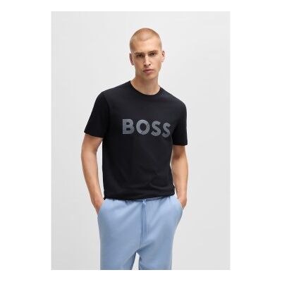 Bosstil Mænd. 50530990 T-Shirt Med Stort Navy-Logo (5xl), Casual, Bomuld, Korte Ærmer, Blå Bosstil Mænd. 50530990 T-Shirt Med Stort Navy-Logo (5xl), Casual, Bomuld, Korte Ærmer, Blå