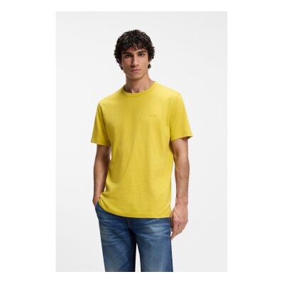 Bosstil Mænd. 50508243 T-Shirt Gul Logo Dot T-Shirt Gul (S), Casual, Bomuld, Korte Ærmer Bosstil Mænd. 50508243 T-Shirt Gul Logo Dot T-Shirt Gul (S), Casual, Bomuld, Korte Ærmer