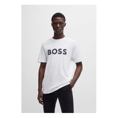 Bosstil Mænd. 50481923 Hvid T-Shirt Med Logo (M), Casual, Bomuld, Korte Ærmer Bosstil Mænd. 50481923 Hvid T-Shirt Med Logo (M), Casual, Bomuld, Korte Ærmer