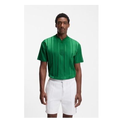Bosstil Mænd. 50554645 Grøn Tekstureret Stribet T-Shirt (M), Casual, Bomuld, Korte Ærmer Bosstil Mænd. 50554645 Grøn Tekstureret Stribet T-Shirt (M), Casual, Bomuld, Korte Ærmer
