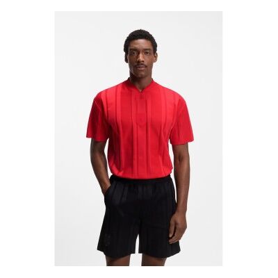 Bosstil Mænd. 50554645 Rød Tekstureret Stribet T-Shirt (S), Casual, Bomuld, Korte Ærmer Bosstil Mænd. 50554645 Rød Tekstureret Stribet T-Shirt (S), Casual, Bomuld, Korte Ærmer