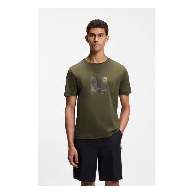 Bosstil Mænd. 50559811 Merceriseret T-Shirt Reflekterende Grafik Grøn (L), Casual, Bomuld, Korte Ærmer Bosstil Mænd. 50559811 Merceriseret T-Shirt Reflekterende Grafik Grøn (L), Casual, Bomuld, Korte Ærmer