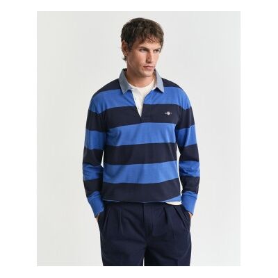 Ganttil Mænd. 2004083 Kraftig Blå Stribet Poloshirt (Xxl), Casual, Bomuld, Lange Ærmer Ganttil Mænd. 2004083 Kraftig Blå Stribet Poloshirt (Xxl), Casual, Bomuld, Lange Ærmer