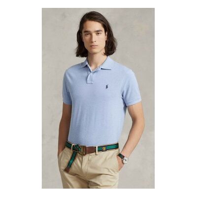 Polo Ralph Laurentil Mænd. 710548797013 Slim Fit Pique Polo Shirt Lyseblå (M), Casual, Bomuld, Korte Ærmer Polo Ralph Laurentil Mænd. 710548797013 Slim Fit Pique Polo Shirt Lyseblå (M), Casual, Bomuld, Korte Ærmer