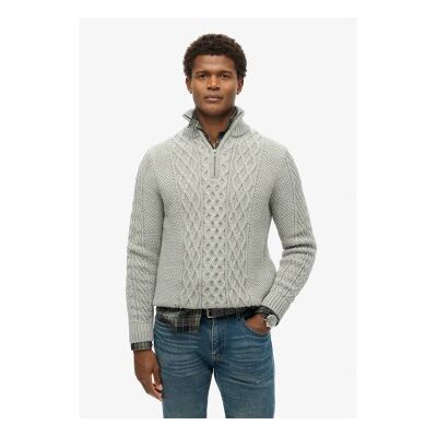 Superdrytil Mænd. M6110639a Flettet Strikket Trøje Med Halv Lynlås Jacob Grå (S), Casual, Akryl, Bæredygtig Superdrytil Mænd. M6110639a Flettet Strikket Trøje Med Halv Lynlås Jacob Grå (S), Casual, Akryl, Bæredygtig