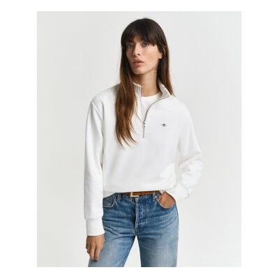Ganttil Kvinder. 4200561 Beige Shield-Sweatshirt Med Halv Lynlås (M), Casual, Bomuld Ganttil Kvinder. 4200561 Beige Shield-Sweatshirt Med Halv Lynlås (M), Casual, Bomuld