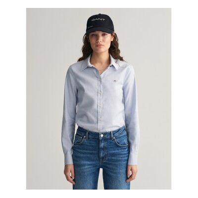 Ganttil Kvinder. 4300141 Slim Fit Stretch Oxford-Skjorte Blå (34), Casual, Bomuld, Lange Ærmer Ganttil Kvinder. 4300141 Slim Fit Stretch Oxford-Skjorte Blå (34), Casual, Bomuld, Lange Ærmer