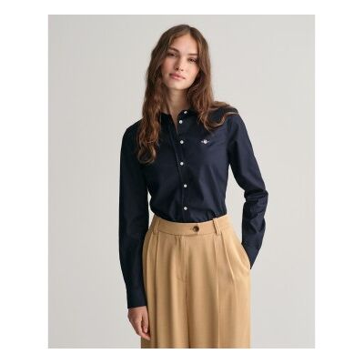 Ganttil Kvinder. 4300141 Elastisk Marineblå Slim Fit Oxford-Skjorte (34), Casual, Bomuld, Klassisk, Lange Ærmer Ganttil Kvinder. 4300141 Elastisk Marineblå Slim Fit Oxford-Skjorte (34), Casual, Bomuld, Klassisk, Lange Ærmer