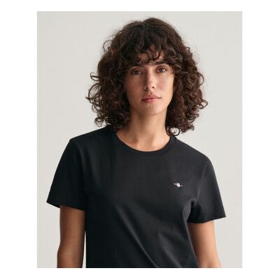 Ganttil Kvinder. 4200200 Shield T-Shirt Sort (M), Casual, Bomuld, Korte Ærmer Ganttil Kvinder. 4200200 Shield T-Shirt Sort (M), Casual, Bomuld, Korte Ærmer