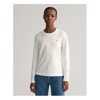Ganttil Kvinder. 4200748 Hvid Shield-T-Shirt Med Lange Ærmer (Xl), Casual, Bomuld Ganttil Kvinder. 4200748 Hvid Shield-T-Shirt Med Lange Ærmer (Xl), Casual, Bomuld
