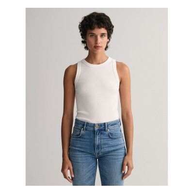 Ganttil Kvinder. 4201407 Hvid Ribbet Tanktop (Xl), Casual, Bomuld, Uden Ærmer/stropper Ganttil Kvinder. 4201407 Hvid Ribbet Tanktop (Xl), Casual, Bomuld, Uden Ærmer/stropper