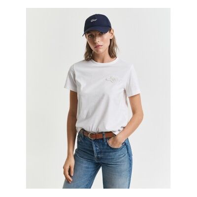 Ganttil Kvinder. 4202589 Tonal Shield T-Shirt Hvid (M), Casual, Bomuld, Korte Ærmer Ganttil Kvinder. 4202589 Tonal Shield T-Shirt Hvid (M), Casual, Bomuld, Korte Ærmer