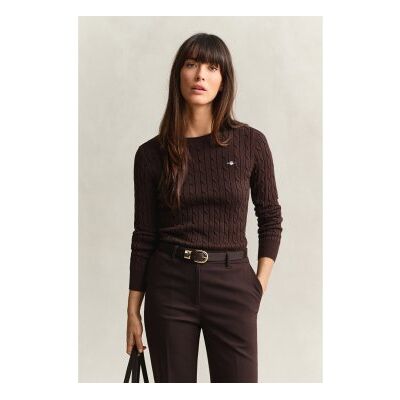 Ganttil Kvinder. 4800100 Sweater Med Rund Hals Og Snoninger I Brun Elastisk Bomuld (L), Casual, Klassisk, Lange Ærmer Ganttil Kvinder. 4800100 Sweater Med Rund Hals Og Snoninger I Brun Elastisk Bomuld (L), Casual, Klassisk, Lange Ærmer