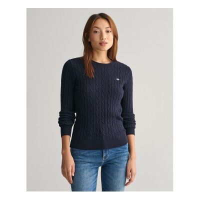 Ganttil Kvinder. 4800100 Trøje Med Rund Hals I Navyfarvet Bomuldsjersey Med Stretch Og Strikkede Ottetaller (Xl), Casual, Blå Ganttil Kvinder. 4800100 Trøje Med Rund Hals I Navyfarvet Bomuldsjersey Med Stretch Og Strikkede Ottetaller (Xl), Casual, Blå
