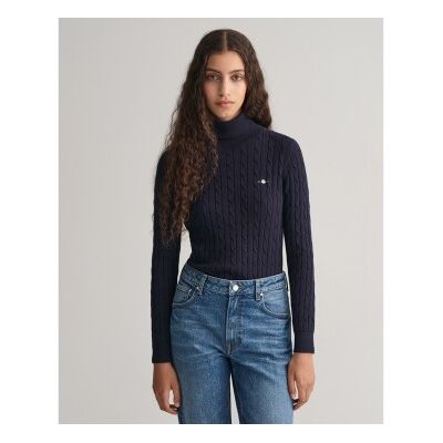 Ganttil Kvinder. 4800102 Eights Strikket Pullover Med Svanehals I Marineblå Stretchbomuld (L), Casual Ganttil Kvinder. 4800102 Eights Strikket Pullover Med Svanehals I Marineblå Stretchbomuld (L), Casual
