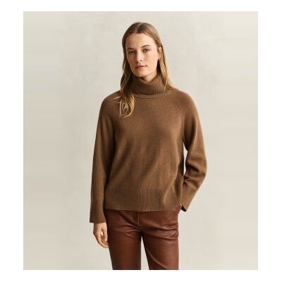 Ganttil Kvinder. 4802417 Kashmir-Rullekrave-Sweater Khaki (M), Brun, Beige, Bomuld, Klassisk Ganttil Kvinder. 4802417 Kashmir-Rullekrave-Sweater Khaki (M), Brun, Beige, Bomuld, Klassisk