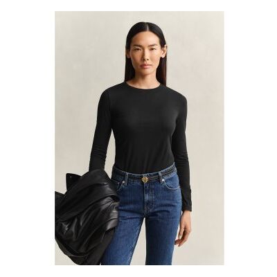Ganttil Kvinder. 4202595 Langærmet T-Shirt Lisa Sort (S), Casual, Bomuld, Lange Ærmer Ganttil Kvinder. 4202595 Langærmet T-Shirt Lisa Sort (S), Casual, Bomuld, Lange Ærmer