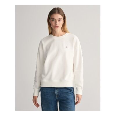 Ganttil Kvinder. 4201414 Shield Sweatshirt Med Rund Hals, Hvid (L), Casual, Bomuld Ganttil Kvinder. 4201414 Shield Sweatshirt Med Rund Hals, Hvid (L), Casual, Bomuld