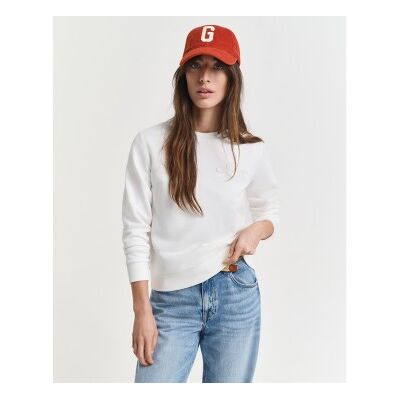 Ganttil Kvinder. 4202586 Tonal Shield Sweatshirt Med Rund Hals I Råhvid (S), Casual, Bomuld Ganttil Kvinder. 4202586 Tonal Shield Sweatshirt Med Rund Hals I Råhvid (S), Casual, Bomuld