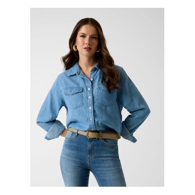 Guesstil Kvinder. W6gh55d0876 Wren Denim Skjorte Blå (S), Casual, Bomuld, Lange Ærmer Guesstil Kvinder. W6gh55d0876 Wren Denim Skjorte Blå (S), Casual, Bomuld, Lange Ærmer