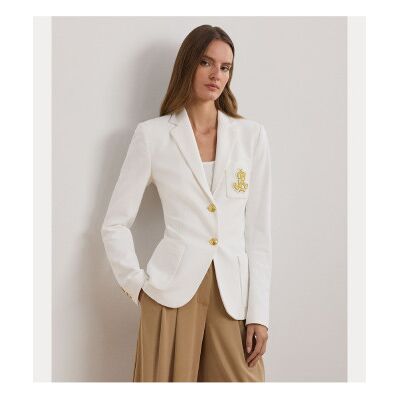 Lauren Ralph Laurentil Kvinder. 200797305001 Jacquard-Blazer Med Hvide Metalfarver (M), Casual, Bomuld Lauren Ralph Laurentil Kvinder. 200797305001 Jacquard-Blazer Med Hvide Metalfarver (M), Casual, Bomuld