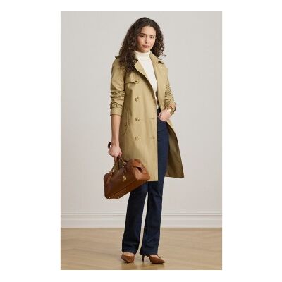 Lauren Ralph Laurentil Kvinder. 297967122002 Beige Krydsknappet Bomuldsblanding Trenchcoat (Xl), Casual, Klassisk Lauren Ralph Laurentil Kvinder. 297967122002 Beige Krydsknappet Bomuldsblanding Trenchcoat (Xl), Casual, Klassisk