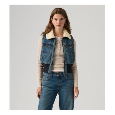 Levi'Stil Kvinder. 0089f-0000 Sherpa-Vest Lille Mellemblå (Xs), Casual, Bomuld, Denim Levi'Stil Kvinder. 0089f-0000 Sherpa-Vest Lille Mellemblå (Xs), Casual, Bomuld, Denim