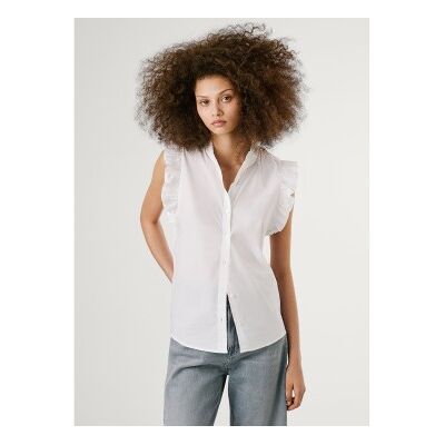 Pepe Jeanstil Kvinder. Pl305107 Hvid Lile-Skjorte (M), Casual, Bomuld, Uden Ærmer/stropper Pepe Jeanstil Kvinder. Pl305107 Hvid Lile-Skjorte (M), Casual, Bomuld, Uden Ærmer/stropper