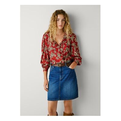 Pepe Jeanstil Kvinder. Pl3051277 Bluse Plency Rød (Xs), Casual, Viscose, Lange Ærmer Pepe Jeanstil Kvinder. Pl3051277 Bluse Plency Rød (Xs), Casual, Viscose, Lange Ærmer