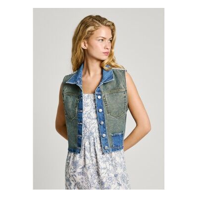 Pepe Jeanstil Kvinder. Pl402592 Vesten W11 Denim Rever Blågrøn, Blå (S), Casual, Bomuld, Bæredygtig Pepe Jeanstil Kvinder. Pl402592 Vesten W11 Denim Rever Blågrøn, Blå (S), Casual, Bomuld, Bæredygtig
