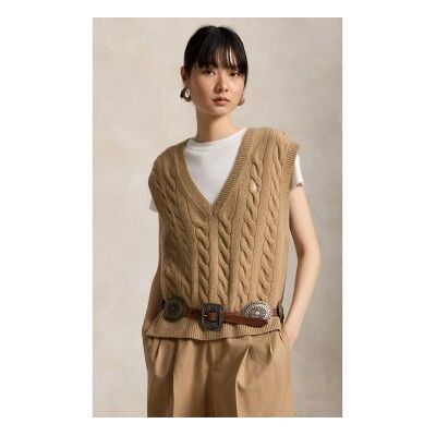 Polo Ralph Laurentil Kvinder. 211949994001 Brun Strikket Vest I Uld Og Kashmir (S), Beige, Casual, Bomuld, Uden Ærmer/stropper Polo Ralph Laurentil Kvinder. 211949994001 Brun Strikket Vest I Uld Og Kashmir (S), Beige, Casual, Bomuld, Uden Ærmer/stropper
