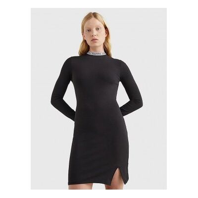 Tommy Jeanstil Kvinder. Dw0dw15007 Logo Bodycon Kjole Sort (Xs), Casual, Bomuld, Lange Ærmer Tommy Jeanstil Kvinder. Dw0dw15007 Logo Bodycon Kjole Sort (Xs), Casual, Bomuld, Lange Ærmer