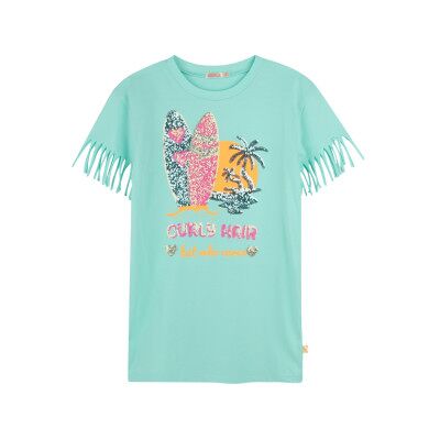 Billieblushtil Piger. U20980 Turkis Kjole Med Grafisk Print (2y= 86cm), Casual, Korte Ærmer, Børnetøj Billieblushtil Piger. U20980 Turkis Kjole Med Grafisk Print (2y= 86cm), Casual, Korte Ærmer, Børnetøj