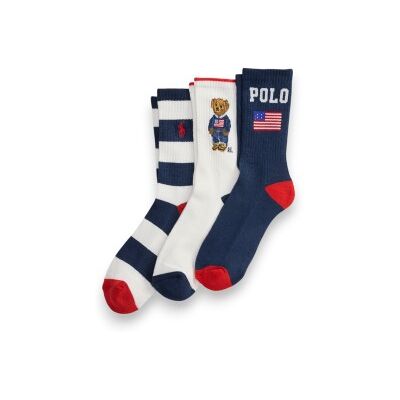 Polo Ralph Laurenunisex Til Børn. 444p03163001 Sæt Med 3 Navy Flag-Sokker, Hvide (36/41), Afslappet, Bomuld, Blå, Børnetøj Polo Ralph Laurenunisex Til Børn. 444p03163001 Sæt Med 3 Navy Flag-Sokker, Hvide (36/41), Afslappet, Bomuld, Blå, Børnetøj