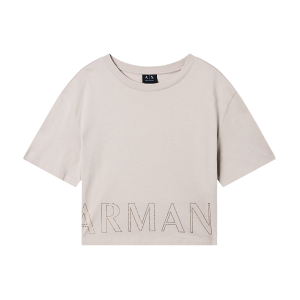Giorgio Armani A x Armani Exchangetil Kvinder. Xw001709af17172u6223 Beskåret Bling T-Shirt Hvid (M), Casual, Bomuld, Korte Ærmer Giorgio Armani A x Armani Exchangetil Kvinder. Xw001709af17172u6223 Beskåret Bling T-Shirt Hvid (M), Casual, Bomuld, Korte Ærmer