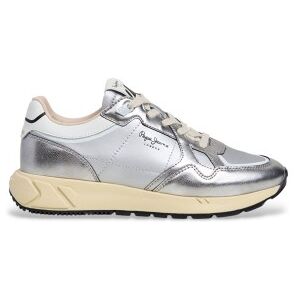 Pepe Jeanstil Kvinder. Pls600048 Sølvfarvede Marlon Glam Læder-Sneakers (42), Sølvfarvet, Fast, Blonder, Casual Pepe Jeanstil Kvinder. Pls600048 Sølvfarvede Marlon Glam Læder-Sneakers (42), Sølvfarvet, Fast, Blonder, Casual