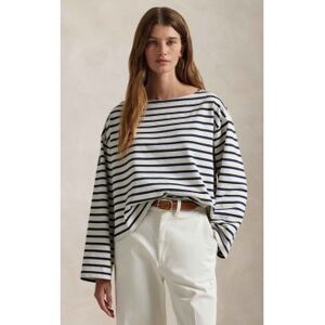 Polo Ralph Laurentil Kvinder. 211959103004 Marineblå Stribet T-Shirt Med Bådudskæring (Xxs), Casual, Bomuld, Lange Ærmer Polo Ralph Laurentil Kvinder. 211959103004 Marineblå Stribet T-Shirt Med Bådudskæring (Xxs), Casual, Bomuld, Lange Ærmer
