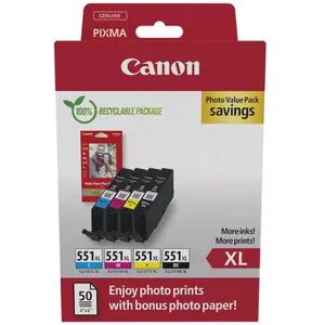 Canon Ink Photo Value Pack Cli-551xl (b/c/m/y) + 10x15cm Photo 50-sheet