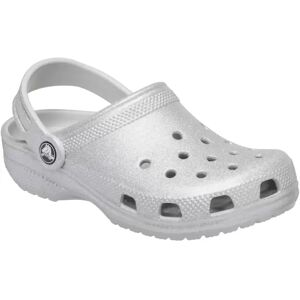 CROCS KIDS' CLASSIC GLITTER CLOG 206993-01C SILVER GLITTER 34-35