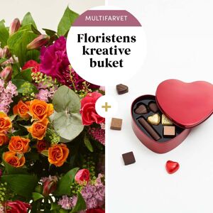 Interflora Floristens kreative buket, multifarvet med hjerte med chokolade