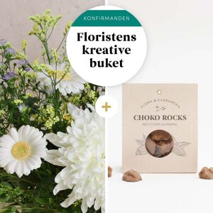 Interflora Floristens buket til konfirmanden med Choko Rocks