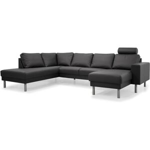 My Home Barcelona U-formet Hjørnesofa, Sort Læder (Venstrevendt) 86 Cm