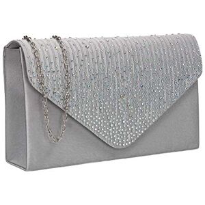 SwankySwans Womens Abby Diamante Envelope Style Bag Clutch Silver SwankySwans Womens Abby Diamante Envelope Style Bag Clutch Silver